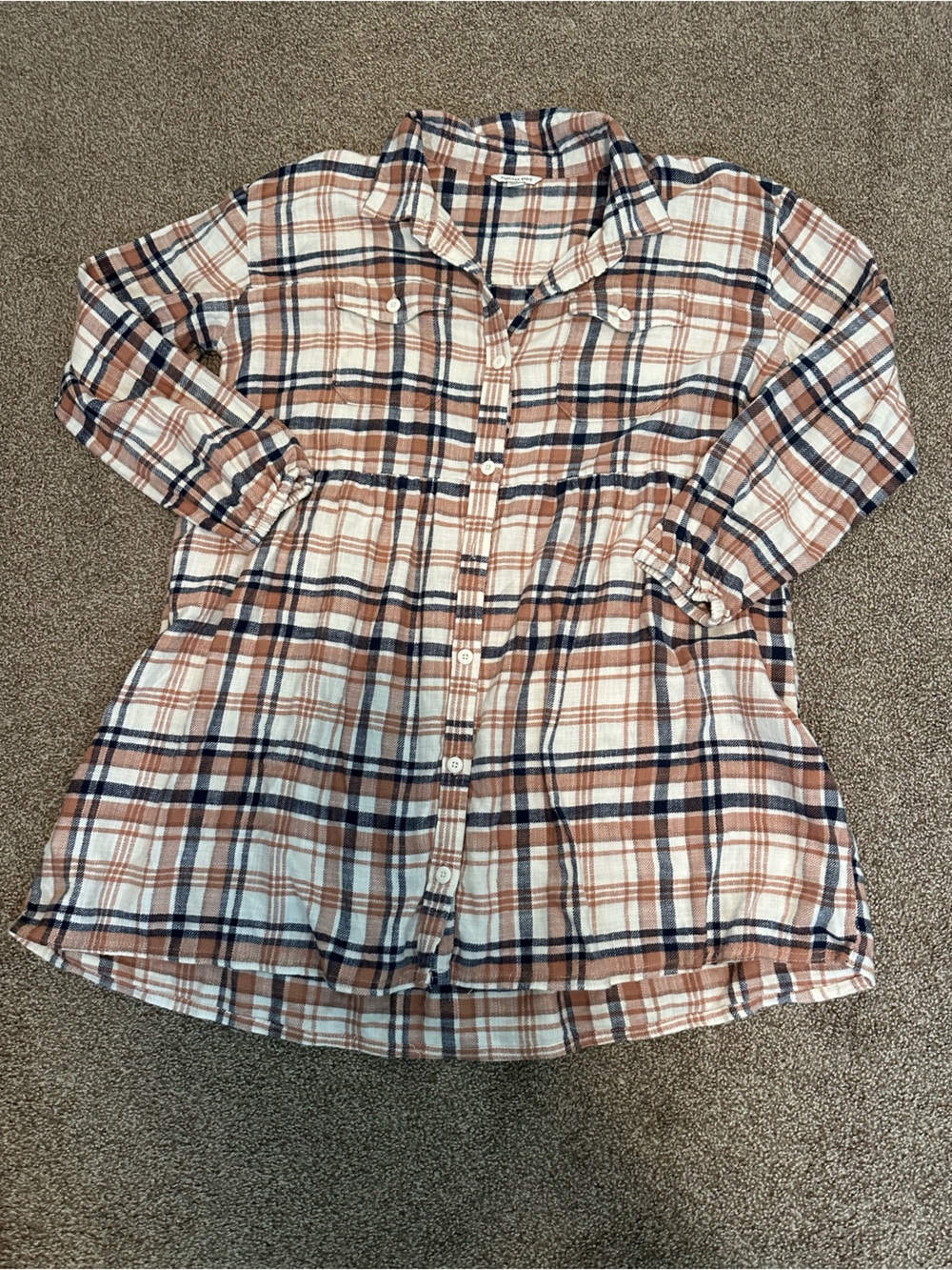 American Eagle Soft Plaid Flannel Tunic Button Down Shirt XL